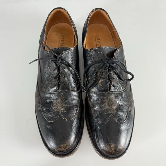 BED STU Gibson Wingtip Oxford Black Dress Shoes Brogue Leather Upper Men Size 12 - Picture 10 of 16